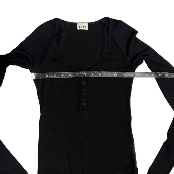 Alix Nyc Bodysuit Size XSmall Black Long-Sleeve Henley Ribbed Material NWOT - Picture 11 of 14